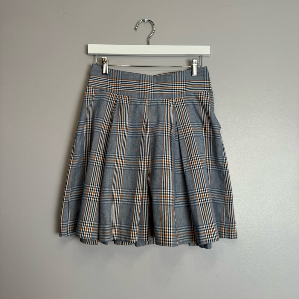 Parker blue orange and white plain pleated mini skirt size 3 made in USA
